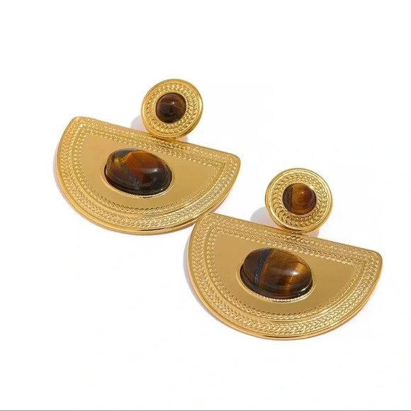 Tiger Eye Medusa 18K Gold Stainless Steel Waterproof Earrings - Picture 4 of 7